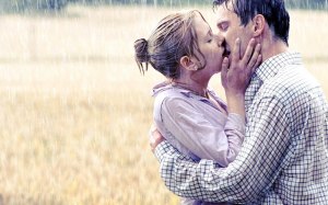 kissing with lips under rain