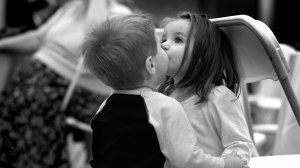 little child kiss in the lips